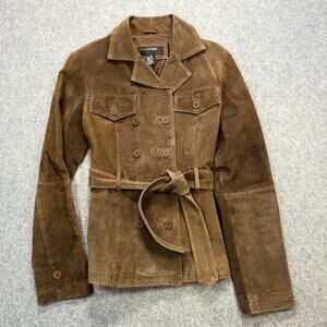 Women's OuterEdge Brown Suede Leather Double Breasted Jacket Size Medium